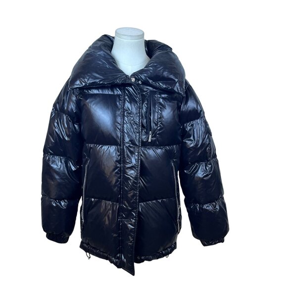 Michael Kors Womens Black Nylon Puffer Jacket Zip-Up With High Collar Size XXS - Picture 1 of 11